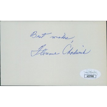 Florence Chadwick Long Distance Swimmer Signed 3x5 Index Card JSA Authenticated