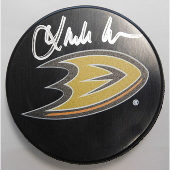 Linda Cohn Signed Anaheim Ducks Logo Puck LCO Exclusive COA ESPN SPORTSCENTER