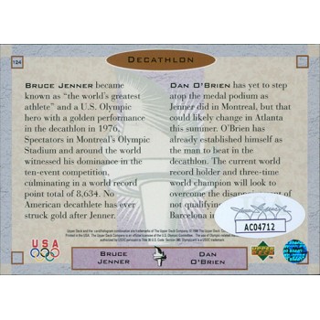 Bruce Jenner US Olympian Signed 1996 Upper Deck Card #124 JSA Authenticated Bruce Jenner US Olympian Signed 1996 Upper Deck Card #124 JSA Authenticated