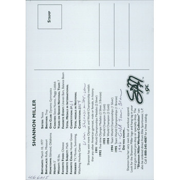 Shannon Miller US Olympian Signed 4x6 Postcard Photo JSA Authenticated