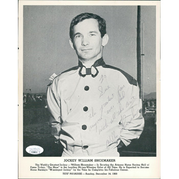 Willie Shoemaker Jockey Signed 8x10 Photo JSA Authenticated Willie Shoemaker Jockey Signed 8x10 Photo JSA Authenticated