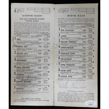Willie Shoemaker Jockey Signed Santa Anita Program JSA Authenticated