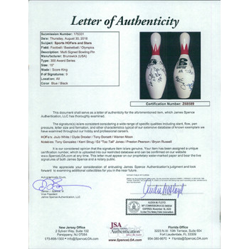 Sports HOFers & Stars Signed Bowling Pin Drexler Dorsett Moon JSA Authenticated