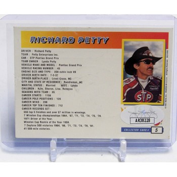 Richard Petty Signed 1992 Mattel Hot Wheels Premier Ed Card #5 JSA Authenticated
