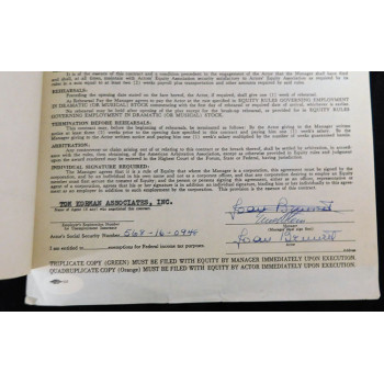 Joan Bennett Actress Signed Typed Never Too Late Contract JSA Authenticated