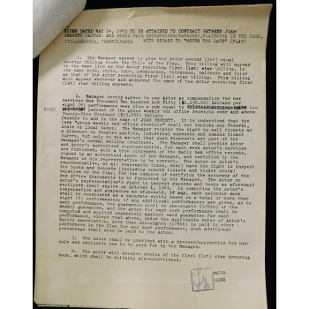 Joan Bennett Actress Signed Typed Never Too Late Contract JSA Authenticated