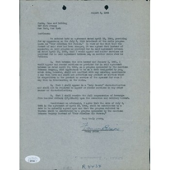 Fanny Brice Actress Signed Typed Contract Your All-Time Hit Parade JSA Authentic