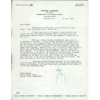 Irving Caesar Publisher Signed Typed Letter Personal Stationery JSA Authenticated Irving Caesar Publisher Signed Typed Letter Personal Stationery JSA Authenticated