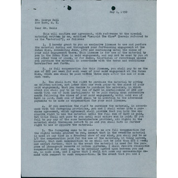 Paddy Chayefsky Screenwriter Signed Typed Contract Dated May 1, 1950 JSA Authen