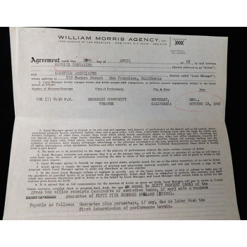 Maurice Chevalier Signed Typed William Morris Agency Contract JSA Authenticated