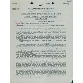 Joan Davis Actress Signed Typed William Morris Agency Contract JSA Authenticated
