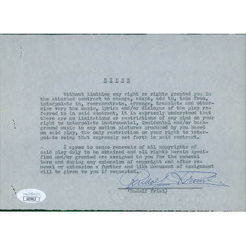 Rudolf Friml Composer Signed Typed Rider Copyrights Contract JSA Authenticated
