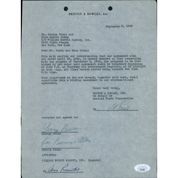 George Burns And Gracie Allen Show Signed Typed 1946 Contract JSA Authenticated