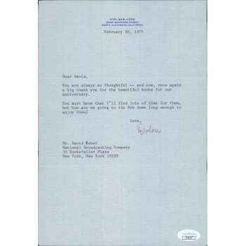 Dolores Mrs Bob Hope Signed 7x10.5 Typed Note To David Tebet JSA Authenticated Dolores Mrs Bob Hope Signed 7x10.5 Typed Note To David Tebet JSA Authenticated