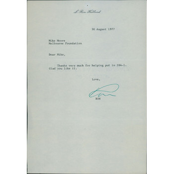 L. Ron Hubbard Scientology Founder Signed Typed Letter JSA Authenticated