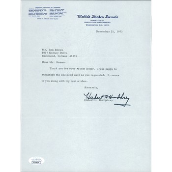 Hubert Humphrey Vice President Senator Signed Typed Letter JSA Authenticated Hubert Humphrey Vice President Senator Signed Typed Letter JSA Authenticated