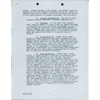 Ben Johnson Signed Typed Artist Loanout Agreement Contract JSA Authenticated Ben Johnson Signed Typed Artist Loanout Agreement Contract JSA Authenticated