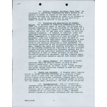 Ben Johnson Signed Typed Artist Loanout Agreement Contract JSA Authenticated Ben Johnson Signed Typed Artist Loanout Agreement Contract JSA Authenticated
