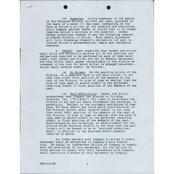 Ben Johnson Signed Typed Artist Loanout Agreement Contract JSA Authenticated Ben Johnson Signed Typed Artist Loanout Agreement Contract JSA Authenticated