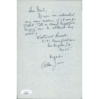 Allan Jones Actor Signed 6x9 Hand Written Letter JSA Authenticated