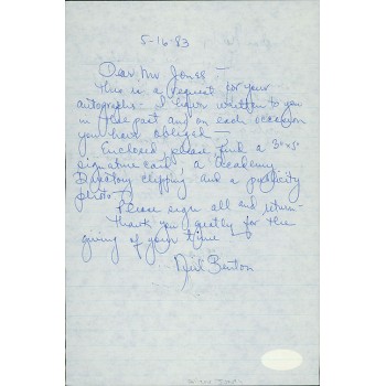 Allan Jones Actor Signed 6x9 Hand Written Letter JSA Authenticated