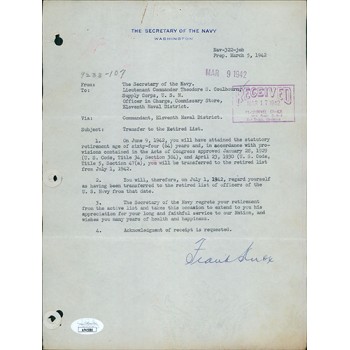 Frank Knox Secretary of the Navy Signed Typed Letter JSA Authenticated