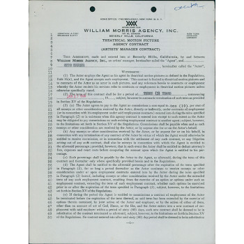 Otto Kruger Actor Signed Typed William Morris Agency Contract JSA Authenticated