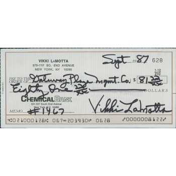 Vikki LaMotta Model Signed Cancelled Check Jake LaMotta's Wife JSA Authenticated