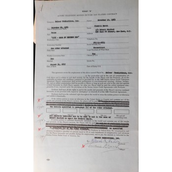 Fredric March Actor Signed Typed Contract Saga Of Western Man JSA Authenticated