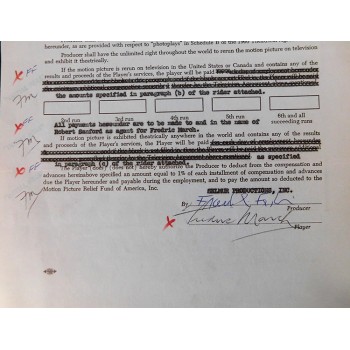 Fredric March Actor Signed Typed Contract Saga Of Western Man JSA Authenticated