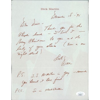 Dick Martin Actor Comedian Signed Hand Written Letter Note JSA Authenticated Dick Martin Actor Comedian Signed Hand Written Letter Note JSA Authenticated