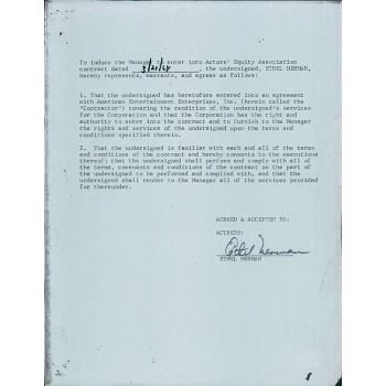 Ethel Merman Actress Signed Typed American Entertainment Contract JSA Authentic