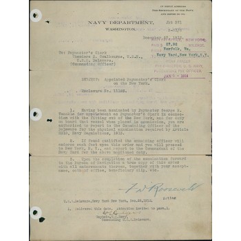 Franklin D. Roosevelt Signed Typed 1913 Navy Department JSA Authenticated Franklin D. Roosevelt Signed Typed 1913 Navy Department JSA Authenticated