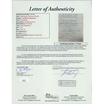 Franklin D. Roosevelt Signed Typed 1913 Navy Department JSA Authenticated Franklin D. Roosevelt Signed Typed 1913 Navy Department JSA Authenticated