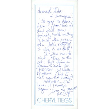 Cheryl Tiegs Model Signed Hand Written Letter Note JSA Authenticated