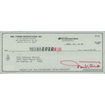 Mel Torme Actor Singer Signed Cancelled Check JSA Authenticated