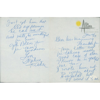 Sophie Tucker Actress Singer Signed 6.5x10 Reply Letter Note JSA Authenticated