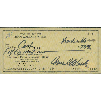 Cornel Wilde Actor Singer Signed Cancelled Check JSA Authenticated