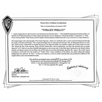 Andre Agassi Tennis Signed Warner Brothers Volley Folly Animation Cel LE /500